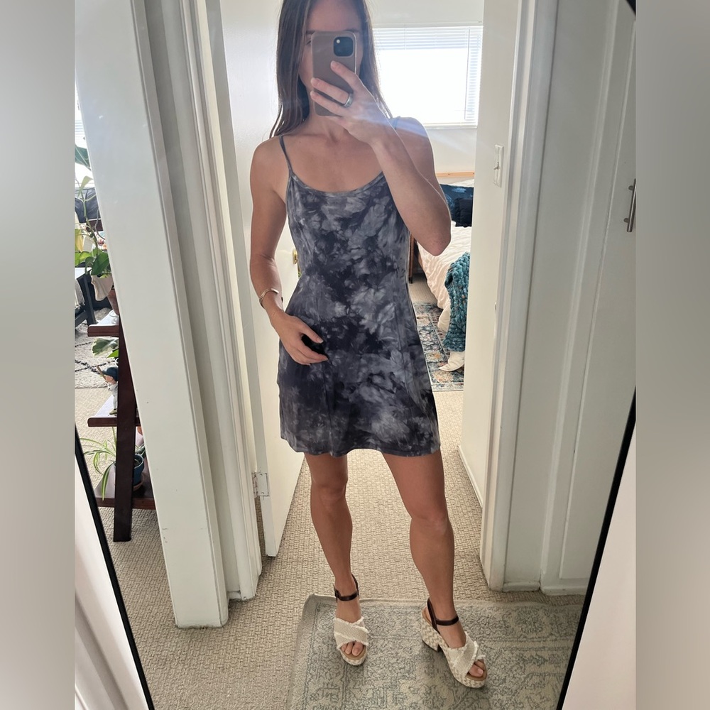 Billabong Navy Blue & Grey Tie-Dye Spaghetti Strap Mini Sun Dress